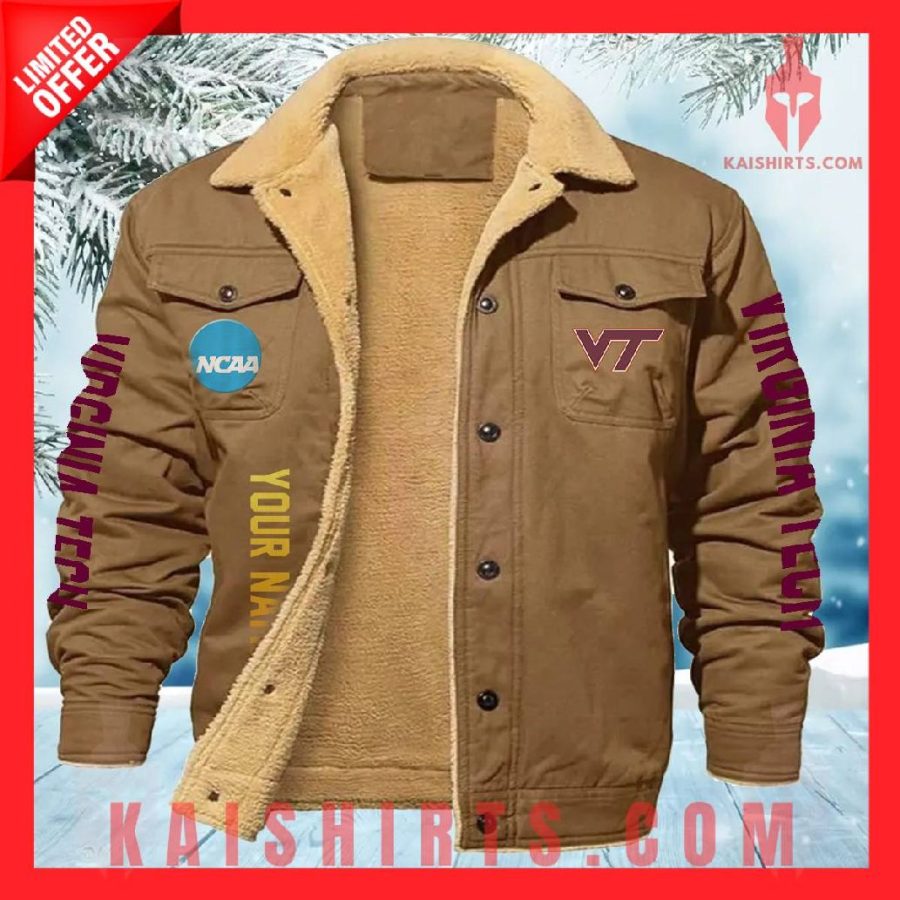 Virginia Tech Hokies NCAA Fleece Leather Jacket's Product Pictures - Kaishirts.com