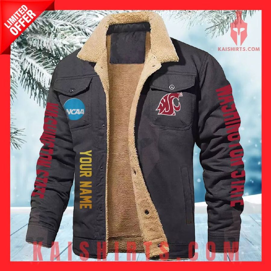 Washington State Cougars NCAA Fleece Leather Jacket's Product Pictures - Kaishirts.com
