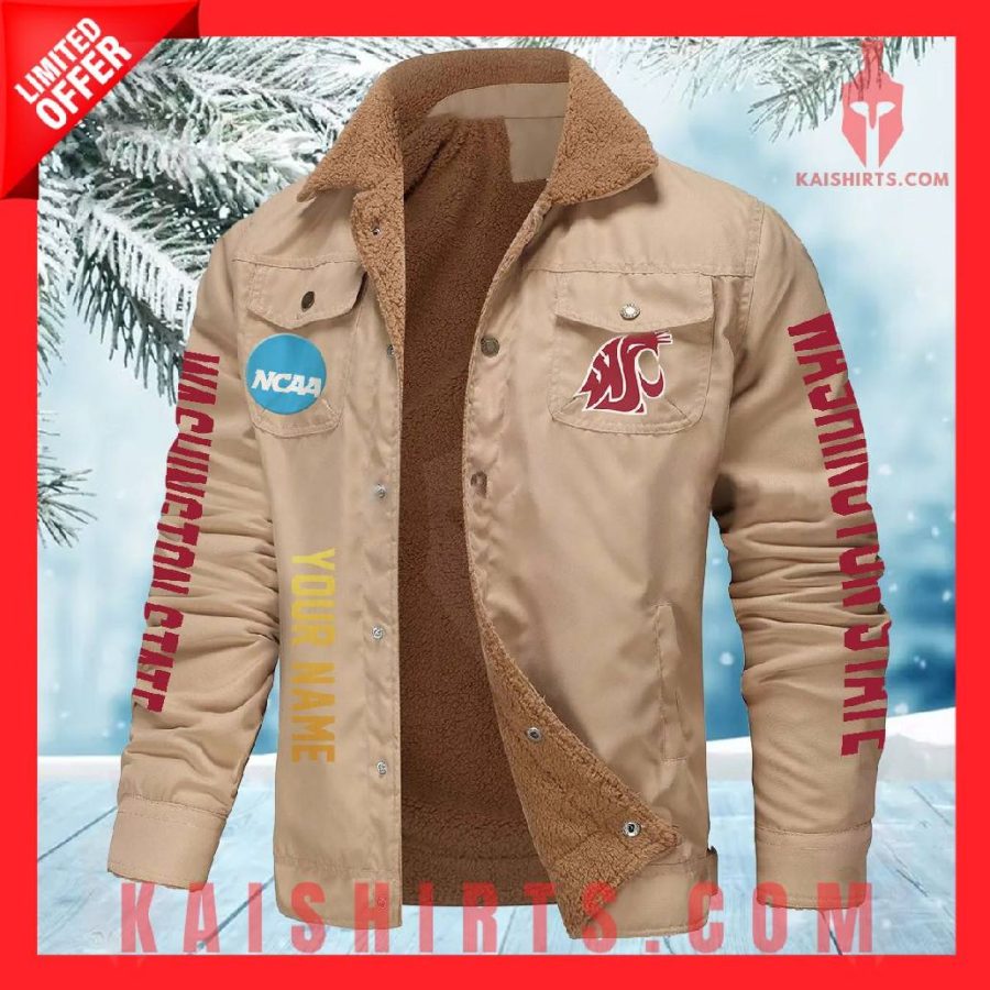 Washington State Cougars NCAA Fleece Leather Jacket's Product Pictures - Kaishirts.com