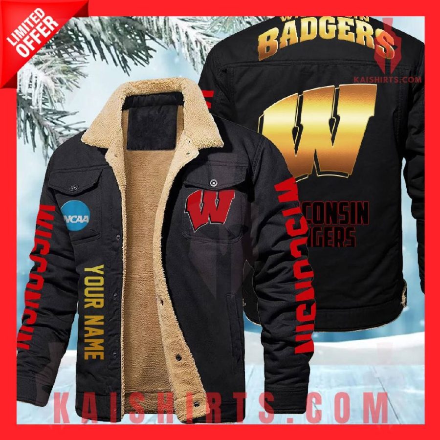 Wisconsin Badgers NCAA Fleece Leather Jacket's Product Pictures - Kaishirts.com