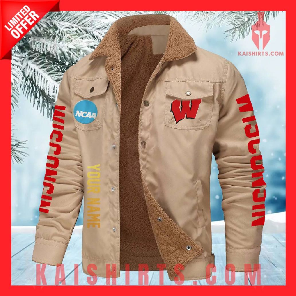 Wisconsin Badgers NCAA Fleece Leather Jacket's Product Pictures - Kaishirts.com