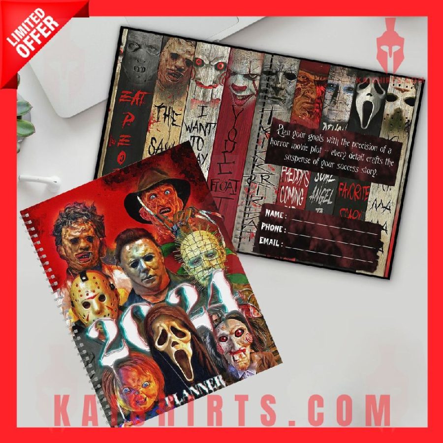Jason Voorhees, Chucky, Pinhead, Jigg Saw, Freddy Krueger, Ghostface, Leatherface 2024 Day Planner's Product Pictures - Kaishirts.com